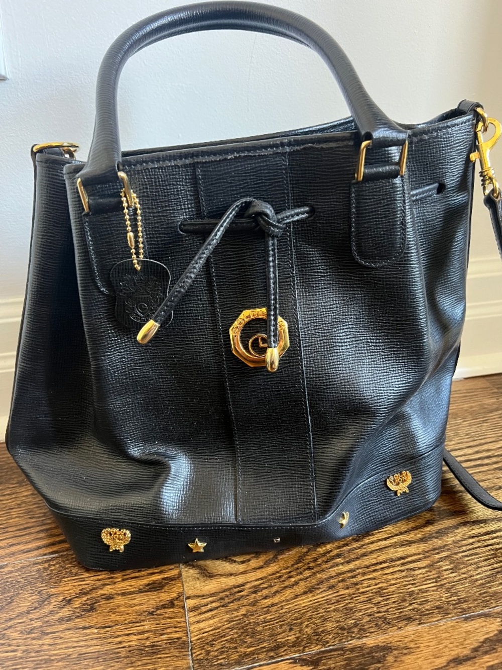 Gold Lion Leather Purse / Bucket Bag